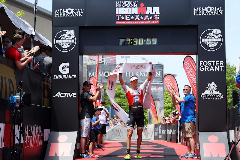 THE WOODLANDS, TEXAS - APRIL 27: Patrik Nilsson of Sweden celebrates after winning The Memorial Hermann IRONMAN North American Championship Texas on April 27, 2019 in The Woodlands, Texas. The Memorial Hermann IRONMAN North American Championship Texas returned to the Lone Star state on April 27, 2019 when over 3,000 registered participants took part in a 140.6 mile race through The Woodlands and surrounding scenic areas of Montgomery and Harris Counties. (Photo by Maddie Meyer/Getty Images)